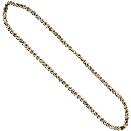 Viallinen kaulaketju, pituus 45cm, leveys 5mm, kelta- ja valkokultaa 585,  Paino: 8,1 g