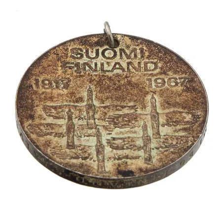 Juhlaraha riipuslenkillä, 10 markkaa, Itsenäinen Suomi 50 vuotta 1917 -1967, Suomi, 900, Paino: 23,9 g