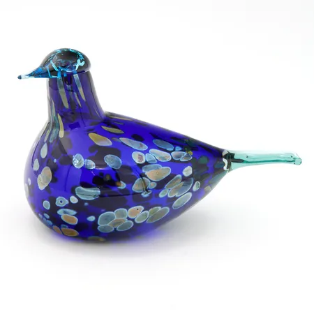 Lasilintu, Iittala, Sinikki, signeeraus O.Toikka Nuutajärvi, mitat 200x120mm, yrityslintu Vantaan kaupunki.