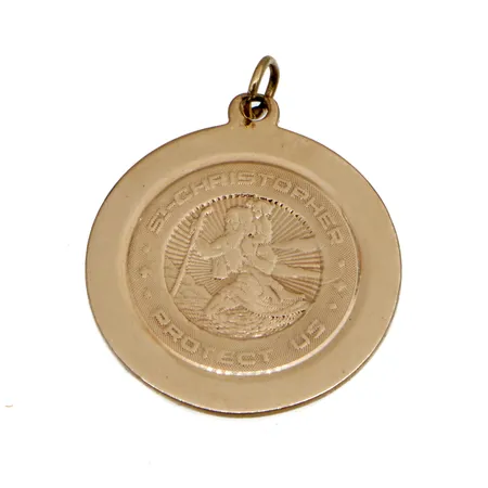 Riipus, Saint Christophers`s - Protect us, kaiverrettu, korkeus 26mm, riipuslenkki kulunut ja auki, 585 Paino: 4,2 g