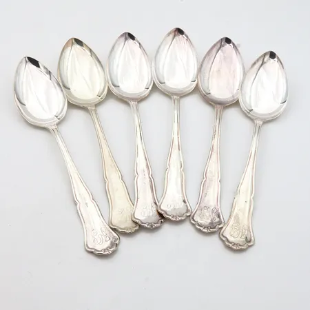 Kuusi ruokalusikkaa, Chippendale, kaiverrettu, pituus 167mm, 830, Paino: 196,6 g