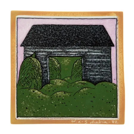 Seinälaatta, Arabia, Lato ja heinäseiväs, Heljä Liukko-Sundström, mitat 115x115mm