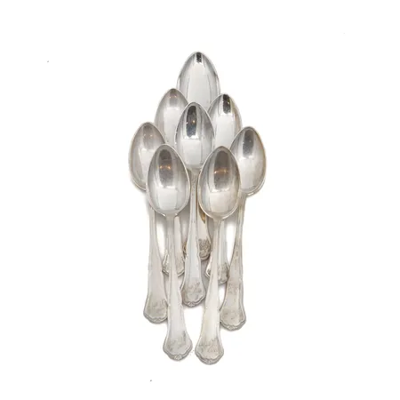 Kahdeksan jälkiruokalusikkaa, Cippendale, pituus 145-170mm, kaiverrettu, 830,  Paino: 203,5 g