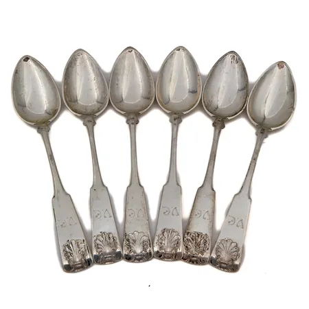 Kuusi ruokalusikkaa, kaiverrettu, Musla, pituus 210mm, 813, Paino: 294,8 g