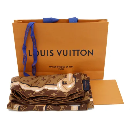 Huivi Louis Vuitton Monogram Confidential Square Scarf, mitat 90x90cm, 100% silkkiä, ostokuitti