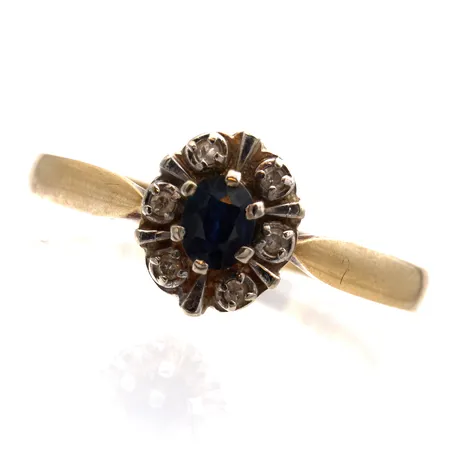 Sinisafiirisormus timanteilla 6xn.0.005ct, koko 19, 585br,  Paino: 1,9 g