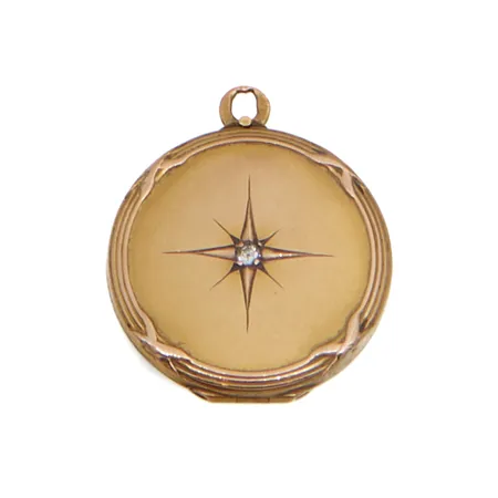 Medaljonki timantilla 1xn.0.03ct vanhahiontainen, käytön jälkiä ja riipuslenkki kulunut, korkeus 26mm, Ø 22mm, 750, Paino: 4 g