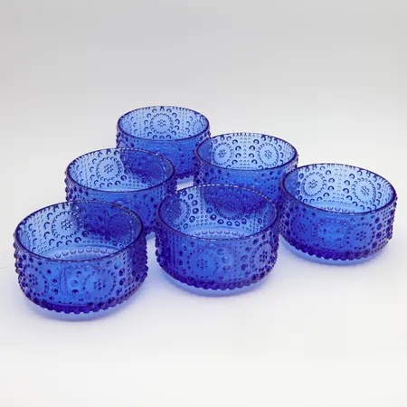 Kuusi jälkiruokakulhoa, Riihimäen Lasi, Grapponia, Nanny Still, korkeus 45mm, Ø 90mm, sininen, 