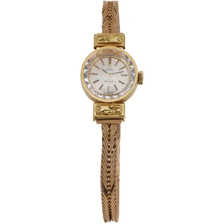 Kultarannekello Omega, De Ville, 511248, taulun Ø 17,2mm, rannekkeen pituus 195mm, mekaaninen, ranneke 585 ja runko 750br, Paino: 22,3 g