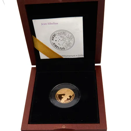 Kultaraha, Jean Sibelius, 2015, nimellisarvo 100, rasia ja todistus, 917, Paino: 5,6 g