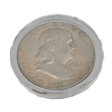 Hopeadollari, American Half dollar, Benjamin Franclin 1963, 900, Paino: 12,4 g