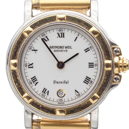 Teräsrannekello Raymond Weil Parsifal 9989, A429079, Ø 27mm, quartz, metallinen joustoranneke, käytöstä aiheutunutta kulumaa, ei laatikkoa tai papereita.