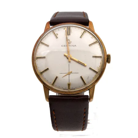 Kultarennekello Certina, Swiss Made, mekaaninen, käytön jälkiä, 17 jewels, cal 29-10, 585br, rungon Ø34mm, nahkarannekkeen pituus 170-210mm, ranneke ei alkuperäinen Paino: 31,1 g