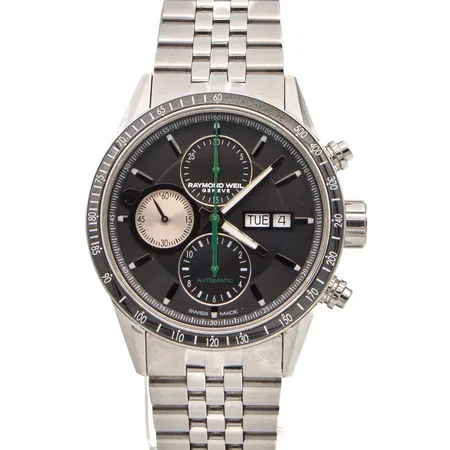 Teräsrannekello Raymod Weil Freelancer Chronograph, automaatti, ref. 7731-STI-20321, sr. K551992, rungon Ø 42mm, rannekkeen pituus 175mm, rannekkeessa pieniä käytön jälkiä, mukana kulunut laatikko ja takuukortti.