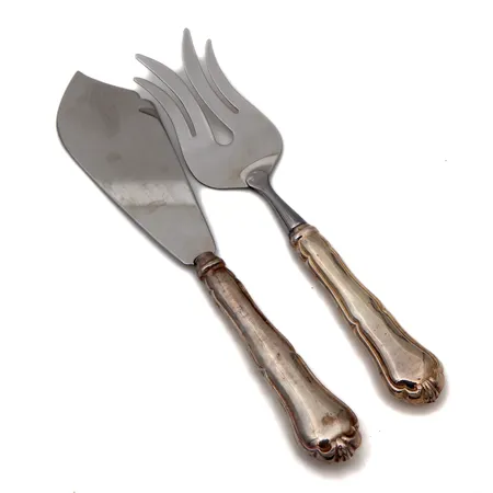 Kakkuatrain ja -veitsi, Chippendale, kulumaa, pituudet 210mm ja 230mm, 830br, Paino: 149,1 g