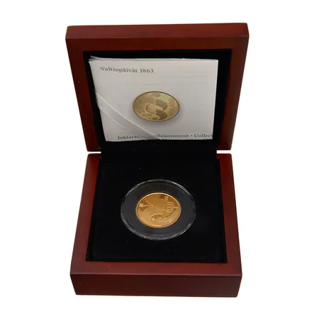 Kultaraha, Valtiopäivät 1863, 2013, nimellisarvo 100, rasia ja todistus, 917, Paino: 5,6 g