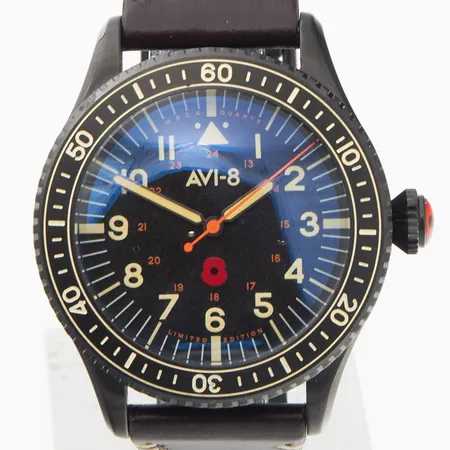 Teräsrannekello, The AVI-8 Flyboy megaquartz, patteri loppunut, rungon Ø40mm, ref AV-4096-02, kumi/nahkrannekkeen pituus 175-230mm, laatikko