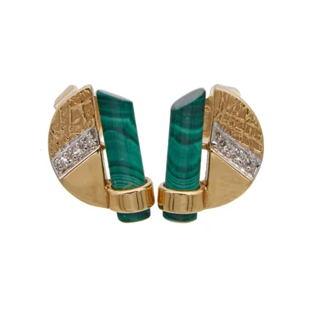 Malakiitti korvakorut timanteilla 6xn.0.005ct, korkeus 14mm,  750br, Paino: 4,2 g