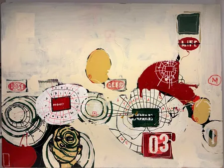 Öljyväri levylle, "Not king", signeerattu Jani Hänninen, 2002, koko 100X125cm. Ei lähetetä
