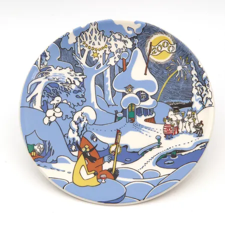 Seinälautanen Arabia Muumi, Millenium 2000, Koriste Tove Slotte-Elevant ja Tove Jansson, Ø 19,5cm