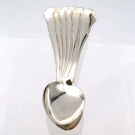 Kuusi jälkiruokalusikkaa, Chippendale, pituus 168mm, 830, Paino: 221,7 g