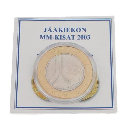 Keräilyraha, Jääkiekon MM-kisat 2003 "Jutin vitonen", nimellisarvo 5 euroa, Cu/Ni