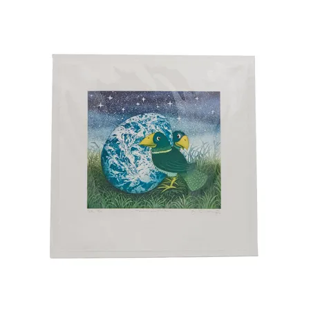 Grafiikka "Tähtiin kirjoitettu", Susanna Suikari, vuodelta 2016, mitat 31,5cm x 31cm