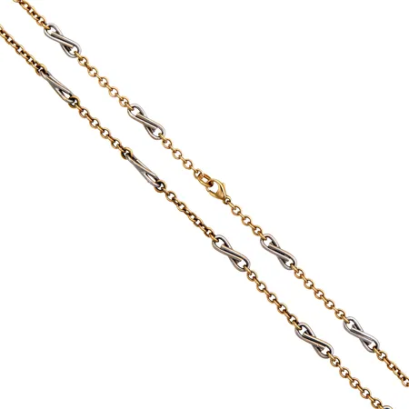 Kaulaketju, pituus 44,5cm, leveys 2-4mm, 585 kelta- ja valkokulta,  Paino: 16,5 g