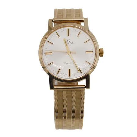 Kultarannekello Omega, mekaaninen, kaiverrettu, taulun Ø 36mm, rannekkeen pituus 195-205mm, 585br,