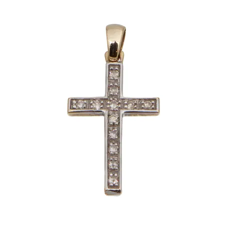 Timanttiristiriipus 12x0.01ct, korkeus 30mm, 585 kelta- ja valkokulta,  Paino: 1,9 g