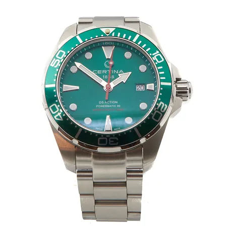 Teräsranekkello Certina 1888 DS Action Powermatic 80 divers watch 300m, automaatti, Swiss Made, ref: ISO 6425, S:N C032407A, rungon Ø44mm, teräsrannekkeen pituus 195mm, yksi rannekkeen jatkopala
