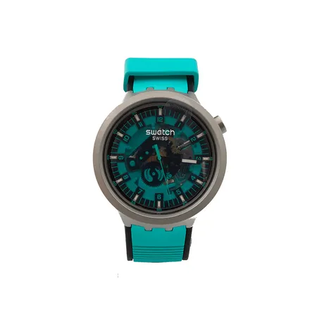 Teräsrannekello, Swatch, quartz, rungon Ø47mm, kumiranneke, rannekeen pituus 140-200mm, laatikko.