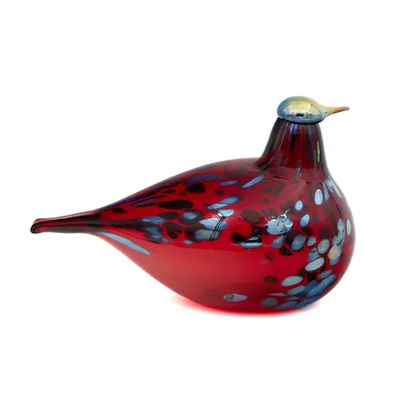 Lasilintu Iittala, Rubiinilintu, pohjassa vähäisi siirtelyjälkiä ja kaiverrus Fimea, mitat 125 x 200mm, sign. O. Toikka Nuurajärvi.