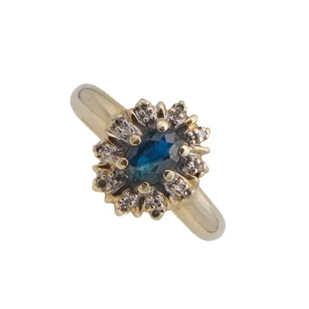 Diana-sormus timanteilla 10xn.0.005ct, kivessä selvää kulumaa, koko 15¼, 585, Paino: 3,3 g