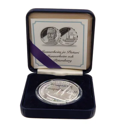 Juhlaraha Marsalkka Mannerheim, Pietari 1703-2003, nimellisarvo 10 euroa, 925, Paino: 27,4 g