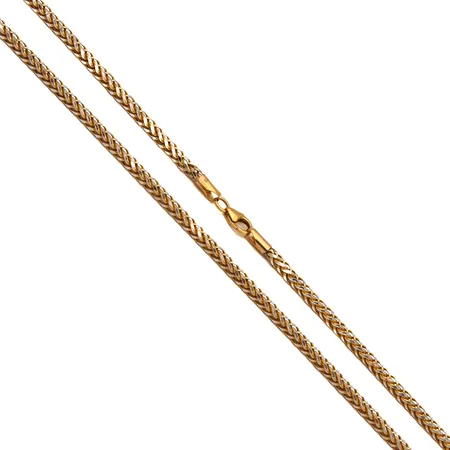 Wheat-kaulaketju, pituus 45,5cm, leveys 2,5mm, 585 kelta-ja valkokulta,  Paino: 6,7 g