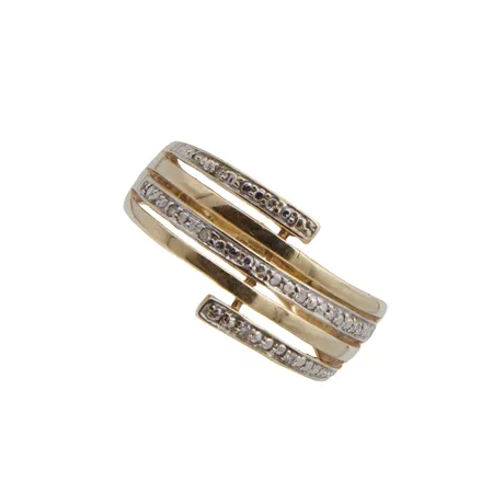 Timanttisormus 9xn.0.005ct, runko hieman vääntynyt, koko 18, 585, Paino: 1,8 g