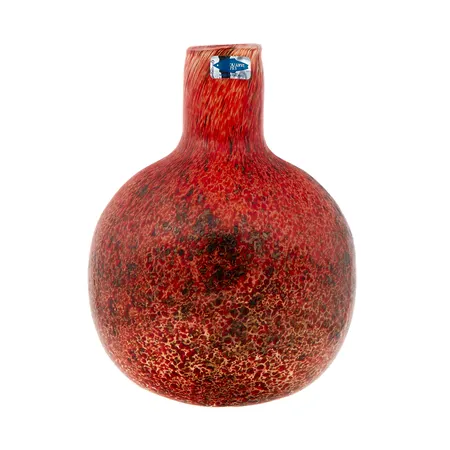 Lasipullo, Rospuutto, signeeraus O. Toikka Nuutajärvi, punertava, korkeus 16,5cm
