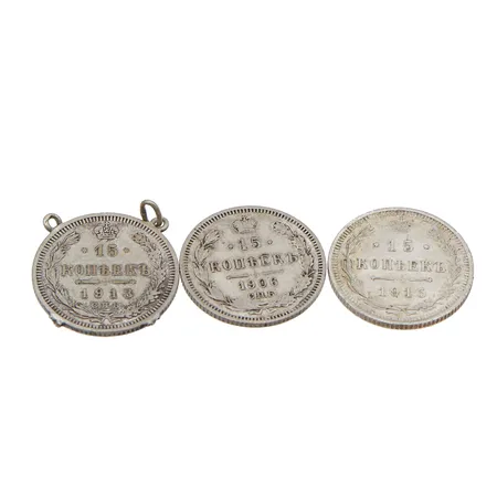 Kolme hopearahaa, Venäjä, 15 kopeekkaa, vuodet 1906-1915, 500, Paino: 8,1 g