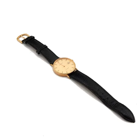 Kultarannekello Leijona quartz, nahkarannekkeella, Ø 34mm, takakannessa kaiverrus, 750, Paino: 32,9 g