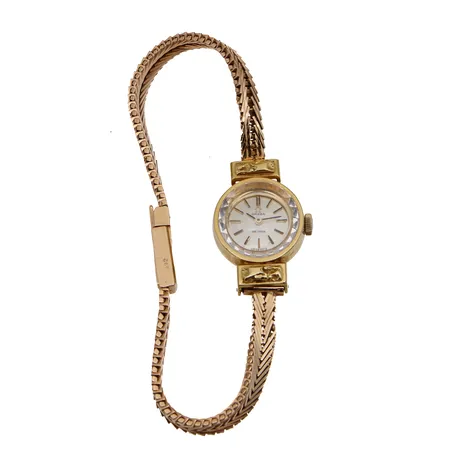 Kultarannekello Omega, De Ville, 511248, taulun Ø 17,2mm, rannekkeen pituus 195mm, mekaaninen, ranneke 585 ja runko 750br,