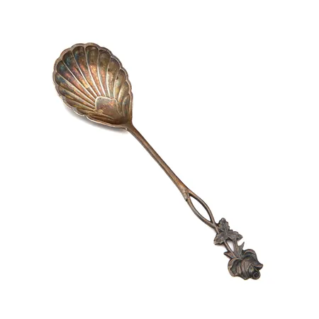 Sokerilusikka, Ruusu, pituus 128mm, Auran Kultaseppä Oy, 813, Paino: 11,9 g
