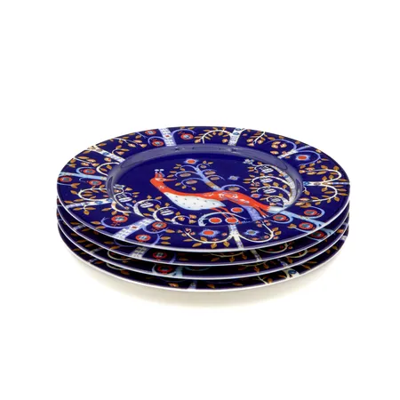 Neljä leipälautasta Iittala Taika, Ø 22,5cm, pieniä käytön jälkiä, sininen.