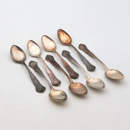 Kahdeksan kahvilusikkaa, Chippendale, pituus 118mm, 830, Paino: 100 g
