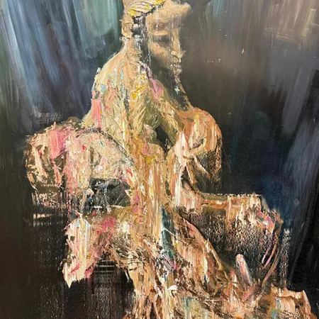 Taulu, öljyväri metallilevylle, Pieta, 150cm x 110cm, signeerattu Jan Neva. Ei lähetetä