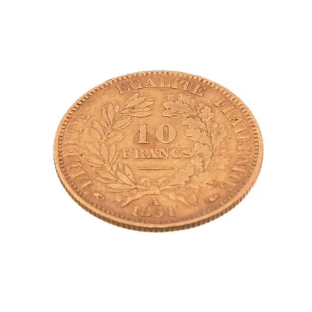 Kultaraha Ranska 10 frangia, vuodelta 1851, 900, Paino: 3,2 g