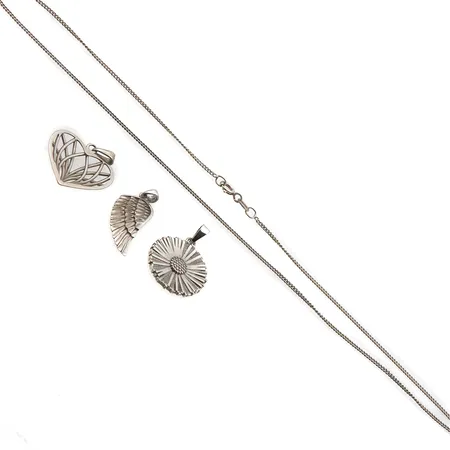 Panssarikaulaketju, pituus 46cm, 3 riipusta, korkeudet 28-29mm, 925, Paino: 8,8 g