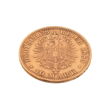 Kultaraha Saksa 10 markkaa, vuodelta 1880, 900, Paino: 3,9 g