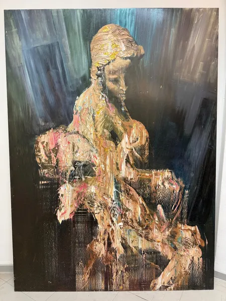 Taulu öljyväri metallilevylle, signeerattu Jan Neva - Pieta, koko 150X110cm.   Paino: 0 g