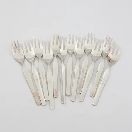 12 leivoshaarukkaa, Tapio, kaiverrettu, pituus 144mm, 830, Paino: 307,6 g